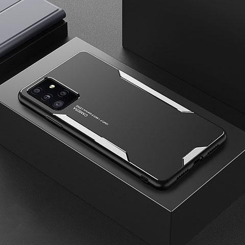 Handyhülle Hülle Luxus Aluminium Metall und Silikon Rahmen Tasche für Samsung Galaxy A72 5G Silber