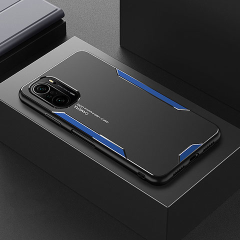Handyhülle Hülle Luxus Aluminium Metall und Silikon Rahmen Tasche für Xiaomi Poco F3 5G Blau