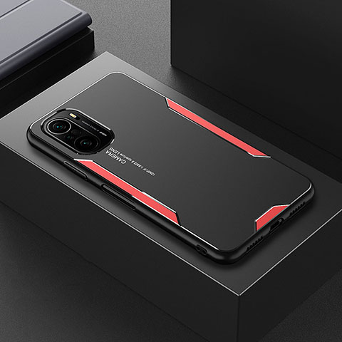 Handyhülle Hülle Luxus Aluminium Metall und Silikon Rahmen Tasche für Xiaomi Poco F3 5G Rot