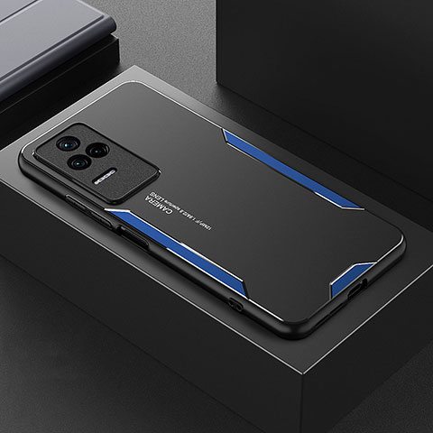 Handyhülle Hülle Luxus Aluminium Metall und Silikon Rahmen Tasche für Xiaomi Poco F4 5G Blau