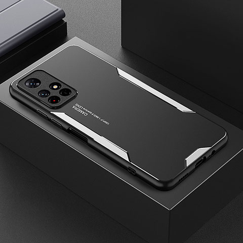 Handyhülle Hülle Luxus Aluminium Metall und Silikon Rahmen Tasche für Xiaomi Poco M4 Pro 5G Silber