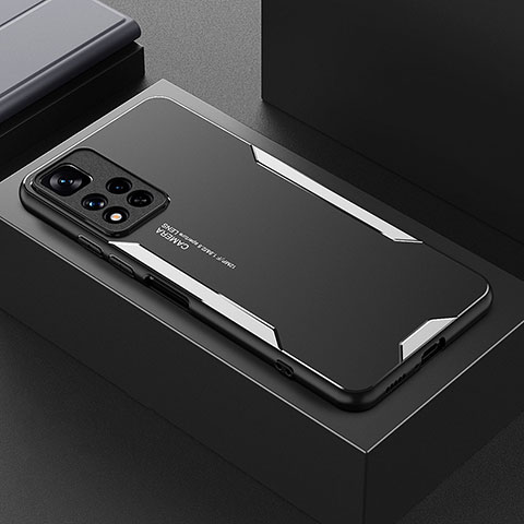 Handyhülle Hülle Luxus Aluminium Metall und Silikon Rahmen Tasche für Xiaomi Poco X4 NFC Silber