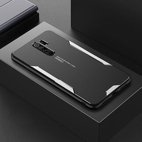 Handyhülle Hülle Luxus Aluminium Metall und Silikon Rahmen Tasche für Xiaomi Redmi 9 Silber