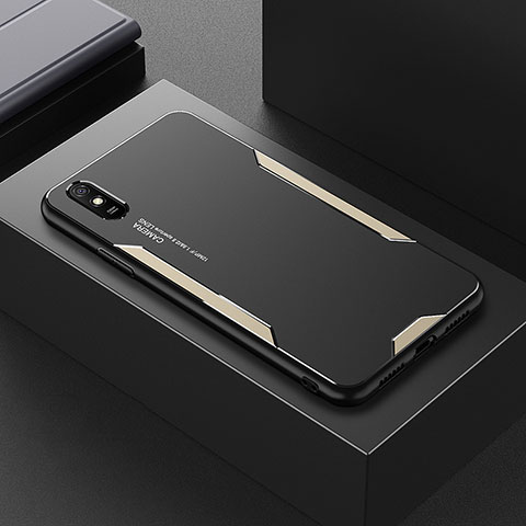 Handyhülle Hülle Luxus Aluminium Metall und Silikon Rahmen Tasche für Xiaomi Redmi 9AT Gold