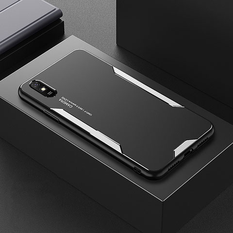 Handyhülle Hülle Luxus Aluminium Metall und Silikon Rahmen Tasche für Xiaomi Redmi 9AT Silber