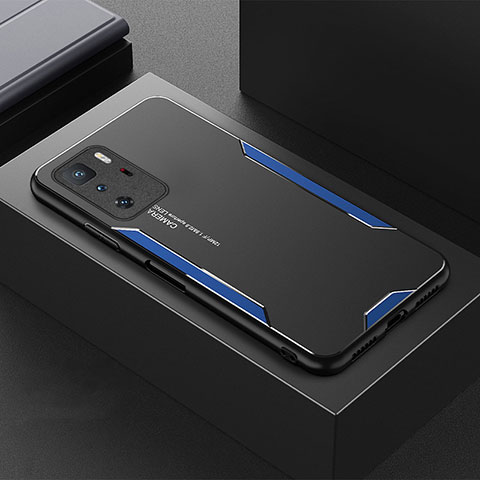 Handyhülle Hülle Luxus Aluminium Metall und Silikon Rahmen Tasche für Xiaomi Redmi Note 10 Pro 5G Blau