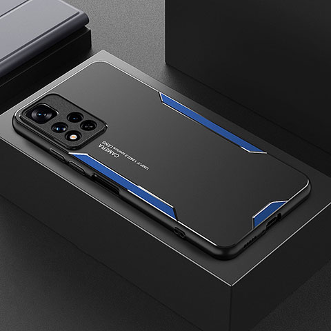 Handyhülle Hülle Luxus Aluminium Metall und Silikon Rahmen Tasche für Xiaomi Redmi Note 11 Pro+ Plus 5G Blau