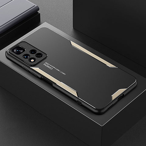 Handyhülle Hülle Luxus Aluminium Metall und Silikon Rahmen Tasche für Xiaomi Redmi Note 11 Pro+ Plus 5G Gold