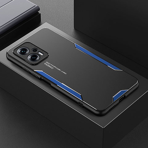 Handyhülle Hülle Luxus Aluminium Metall und Silikon Rahmen Tasche für Xiaomi Redmi Note 11T Pro 5G Blau