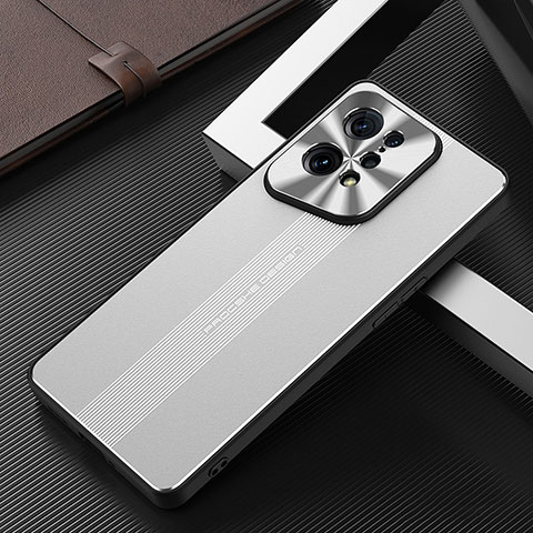 Handyhülle Hülle Luxus Aluminium Metall und Silikon Rahmen Tasche J01 für Oppo Find X5 5G Silber