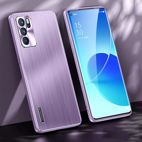 Handyhülle Hülle Luxus Aluminium Metall und Silikon Rahmen Tasche J01 für Oppo Reno6 Pro 5G India Violett