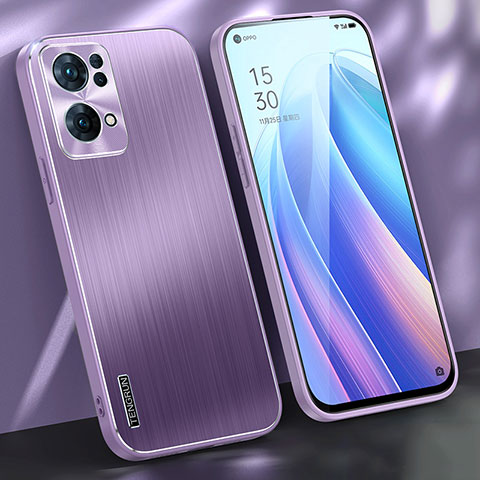 Handyhülle Hülle Luxus Aluminium Metall und Silikon Rahmen Tasche J01 für Oppo Reno7 Pro 5G Violett