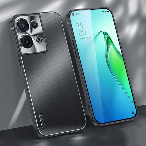 Handyhülle Hülle Luxus Aluminium Metall und Silikon Rahmen Tasche J01 für Oppo Reno9 Pro 5G Schwarz