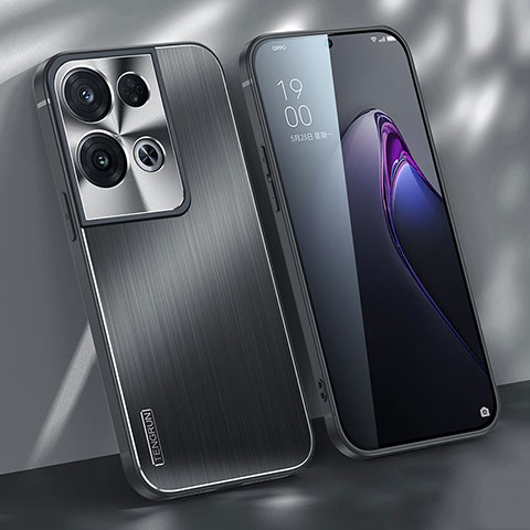 Handyhülle Hülle Luxus Aluminium Metall und Silikon Rahmen Tasche J01 für Oppo Reno9 Pro+ Plus 5G Schwarz