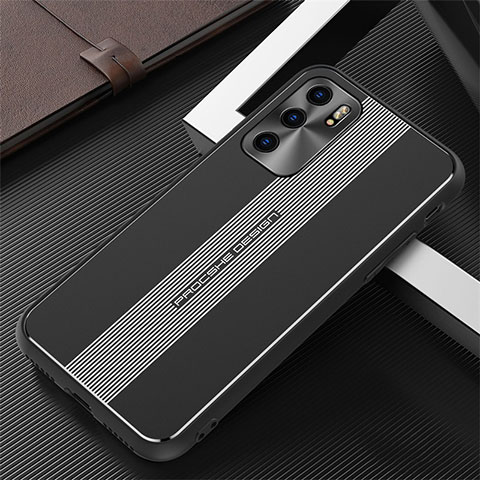 Handyhülle Hülle Luxus Aluminium Metall und Silikon Rahmen Tasche J02 für Oppo Reno6 5G Schwarz