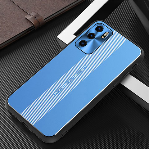 Handyhülle Hülle Luxus Aluminium Metall und Silikon Rahmen Tasche J02 für Oppo Reno6 Pro 5G India Blau