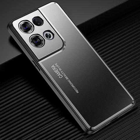 Handyhülle Hülle Luxus Aluminium Metall und Silikon Rahmen Tasche J02 für Oppo Reno9 Pro 5G Schwarz