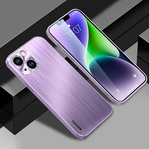 Handyhülle Hülle Luxus Aluminium Metall und Silikon Rahmen Tasche JL1 für Apple iPhone 14 Plus Violett