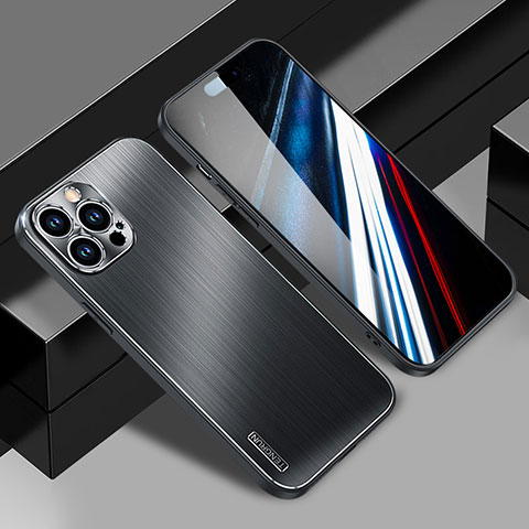 Handyhülle Hülle Luxus Aluminium Metall und Silikon Rahmen Tasche JL1 für Apple iPhone 14 Pro Max Schwarz