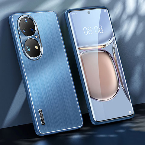 Handyhülle Hülle Luxus Aluminium Metall und Silikon Rahmen Tasche JL1 für Huawei P50 Pro Blau