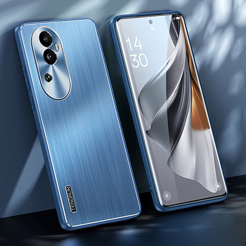 Handyhülle Hülle Luxus Aluminium Metall und Silikon Rahmen Tasche JL1 für Oppo Reno10 Pro+ Plus 5G Blau