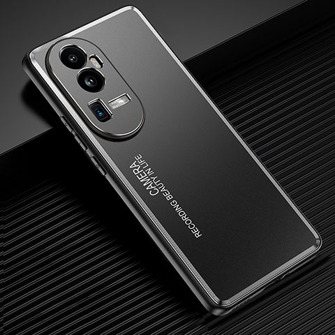 Handyhülle Hülle Luxus Aluminium Metall und Silikon Rahmen Tasche JL2 für Oppo Reno10 Pro+ Plus 5G Schwarz