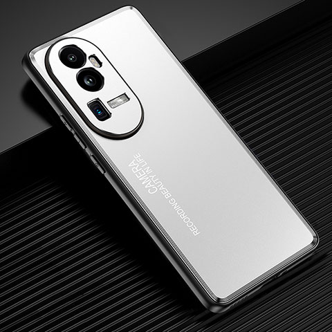 Handyhülle Hülle Luxus Aluminium Metall und Silikon Rahmen Tasche JL2 für Oppo Reno10 Pro+ Plus 5G Silber