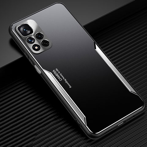 Handyhülle Hülle Luxus Aluminium Metall und Silikon Rahmen Tasche JL2 für Xiaomi Redmi Note 11 Pro+ Plus 5G Silber
