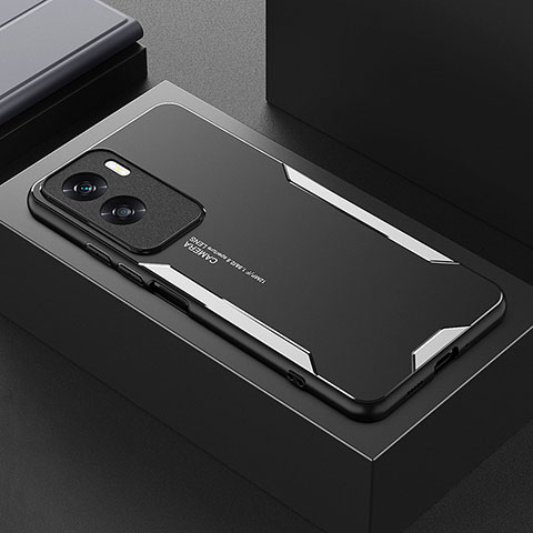 Handyhülle Hülle Luxus Aluminium Metall und Silikon Rahmen Tasche PB1 für Huawei Honor X50i 5G Silber