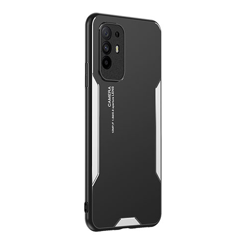 Handyhülle Hülle Luxus Aluminium Metall und Silikon Rahmen Tasche PB1 für Oppo F19 Pro+ Plus 5G Silber