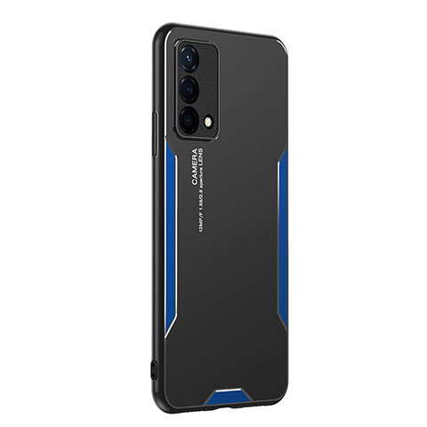 Handyhülle Hülle Luxus Aluminium Metall und Silikon Rahmen Tasche PB1 für Oppo K9 5G Blau