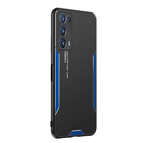 Handyhülle Hülle Luxus Aluminium Metall und Silikon Rahmen Tasche PB1 für Oppo Reno6 Pro 5G Blau