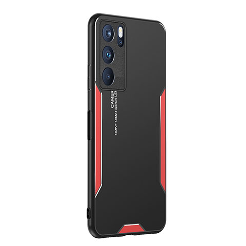 Handyhülle Hülle Luxus Aluminium Metall und Silikon Rahmen Tasche PB1 für Oppo Reno6 Pro 5G India Rot