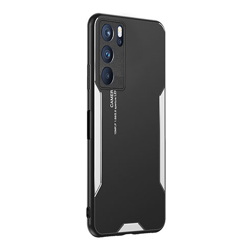 Handyhülle Hülle Luxus Aluminium Metall und Silikon Rahmen Tasche PB1 für Oppo Reno6 Pro 5G India Silber