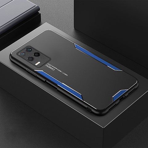 Handyhülle Hülle Luxus Aluminium Metall und Silikon Rahmen Tasche PB1 für Realme Q3i 5G Blau