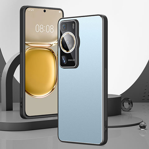 Handyhülle Hülle Luxus Aluminium Metall und Silikon Rahmen Tasche S01 für Huawei P60 Pro Blau