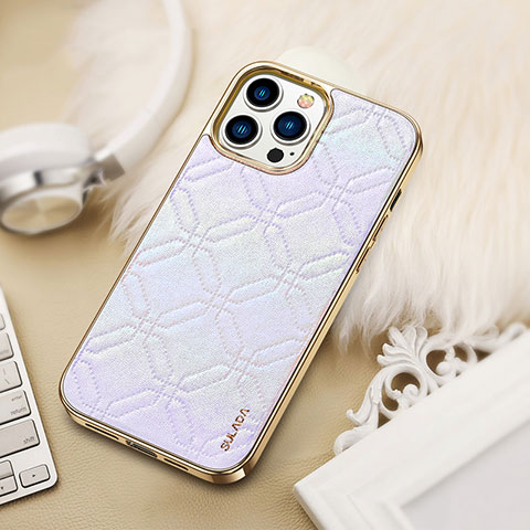 Handyhülle Hülle Luxus Leder Schutzhülle LD4 für Apple iPhone 15 Pro Silber