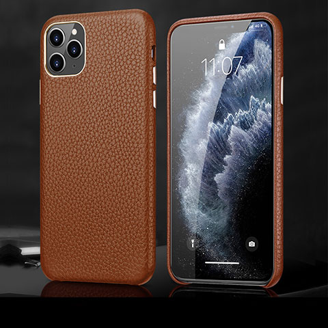 Handyhülle Hülle Luxus Leder Schutzhülle R02 für Apple iPhone 11 Pro Braun