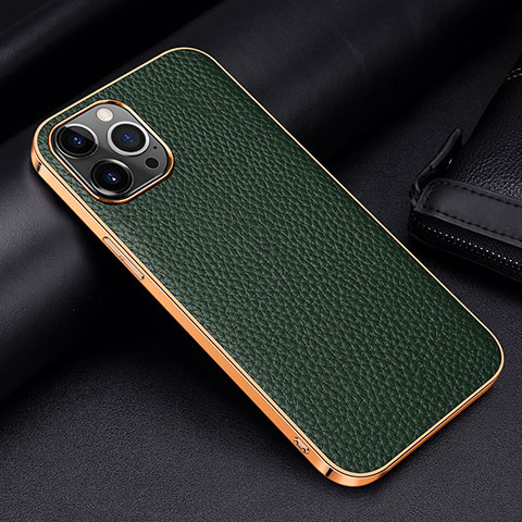 Handyhülle Hülle Luxus Leder Schutzhülle S01 für Apple iPhone 15 Pro Grün