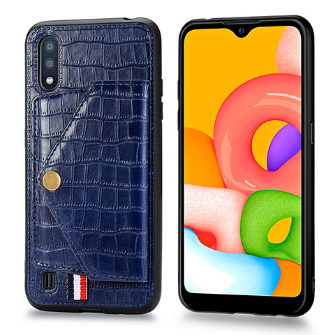 Handyhülle Hülle Luxus Leder Schutzhülle S01D für Samsung Galaxy A01 SM-A015 Blau