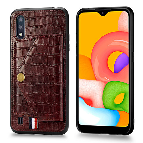 Handyhülle Hülle Luxus Leder Schutzhülle S01D für Samsung Galaxy A01 SM-A015 Braun