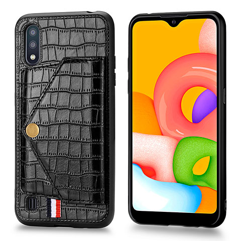 Handyhülle Hülle Luxus Leder Schutzhülle S01D für Samsung Galaxy A01 SM-A015 Schwarz