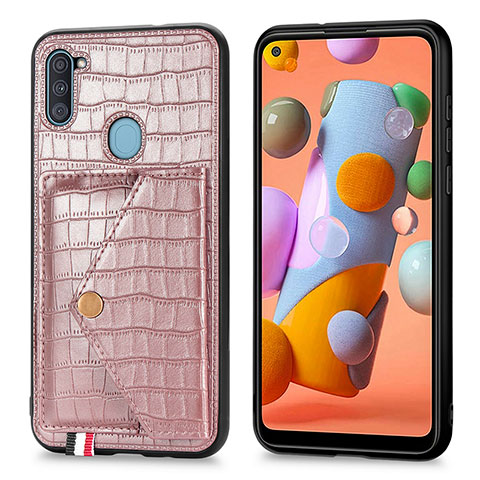 Handyhülle Hülle Luxus Leder Schutzhülle S01D für Samsung Galaxy A11 Rosegold