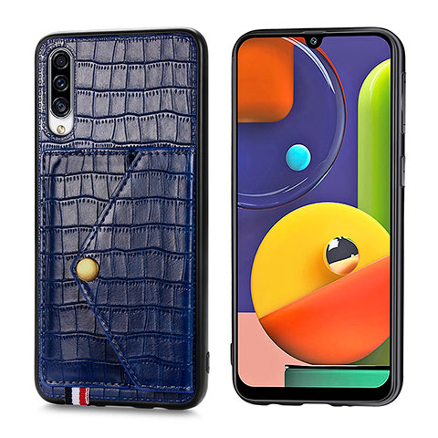 Handyhülle Hülle Luxus Leder Schutzhülle S01D für Samsung Galaxy A50 Blau