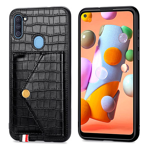 Handyhülle Hülle Luxus Leder Schutzhülle S01D für Samsung Galaxy M11 Schwarz