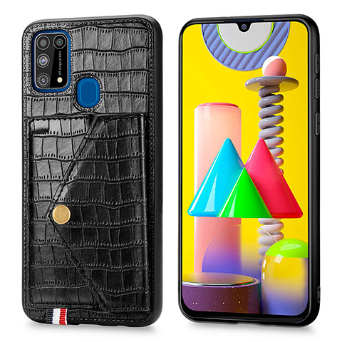 Handyhülle Hülle Luxus Leder Schutzhülle S01D für Samsung Galaxy M21s Schwarz