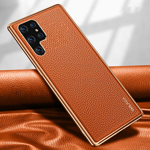 Handyhülle Hülle Luxus Leder Schutzhülle S09 für Samsung Galaxy S22 Ultra 5G Orange