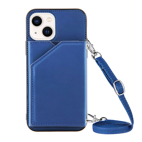 Handyhülle Hülle Luxus Leder Schutzhülle Y04B für Apple iPhone 15 Plus Blau