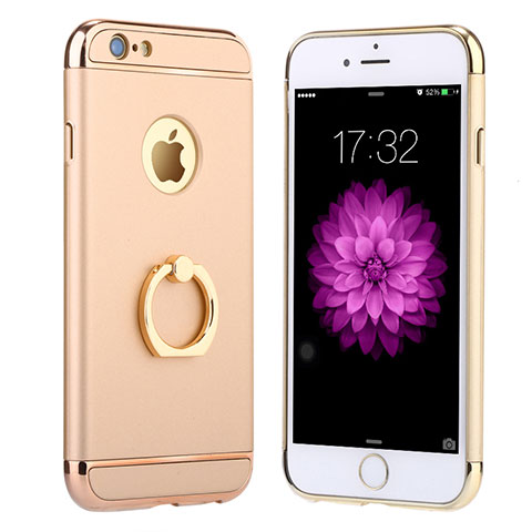 Handyhülle Hülle Luxus Metall Rahmen und Kunststoff mit Fingerring Ständer A05 für Apple iPhone 6S Gold