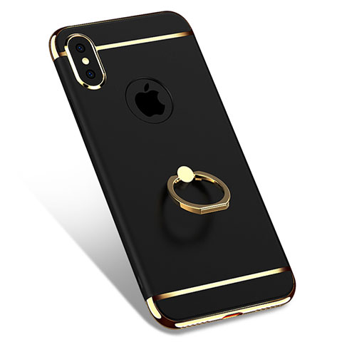 Handyhülle Hülle Luxus Metall Rahmen und Kunststoff mit Fingerring Ständer F02 für Apple iPhone Xs Max Schwarz